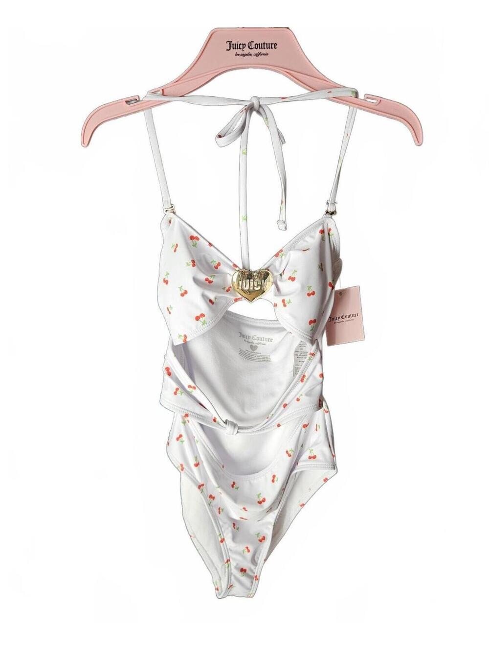 Juicy Couture Cherry Monokini Swimsuit w Gold Juicy Brooch Size Small NWT E/31